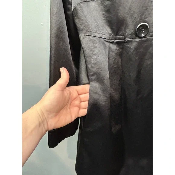 Emma James Trench Coat Women 14 Black Double Breasted Pleats Back Classic Jacket - Picture 7 of 9